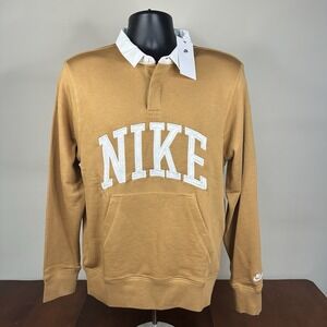 Nike Club Fleece Pullover Men's Small Brown Long Sleeve Fleece Polo FN3112-224